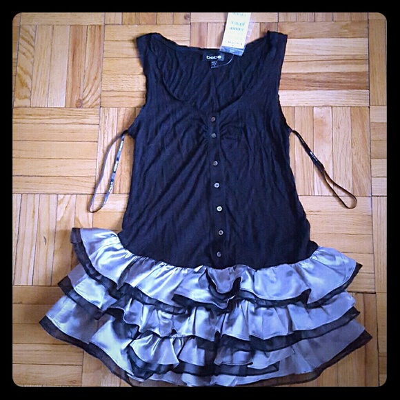 bebe Dresses & Skirts - ♡Bebe Black & Pretty Grey Ruffled Dress♡
